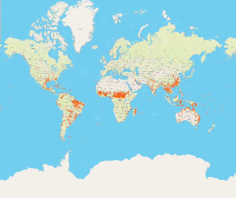 Worldwide wildfire map